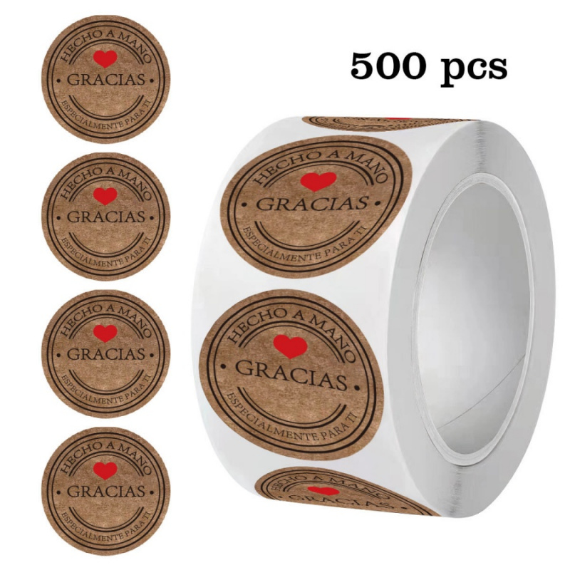 Label Sticker Round - 500 adesivi di ringraziamento spagnoli buste